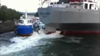 Cement Carrier Ship Crashes into Boats in Norway