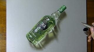 Realistic 3D drawing of a bottle of Vodka